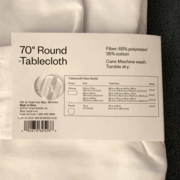 White Round Tablecloth 70". Seats 4-6.  NEW with tags. - Picture 3 of 3